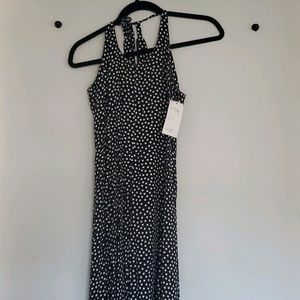 Black and white polka dot halter dress